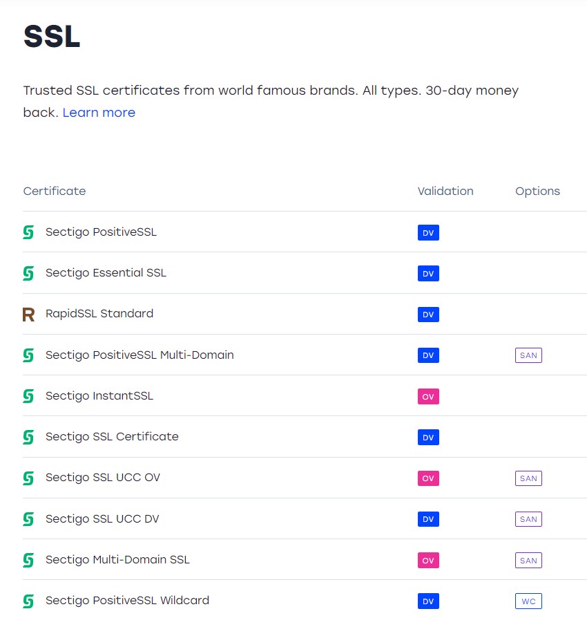 Serverspace hosting paid SSL certificate add-ons