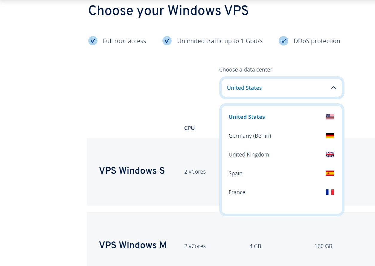 IONOS Windows VPS hosting features.