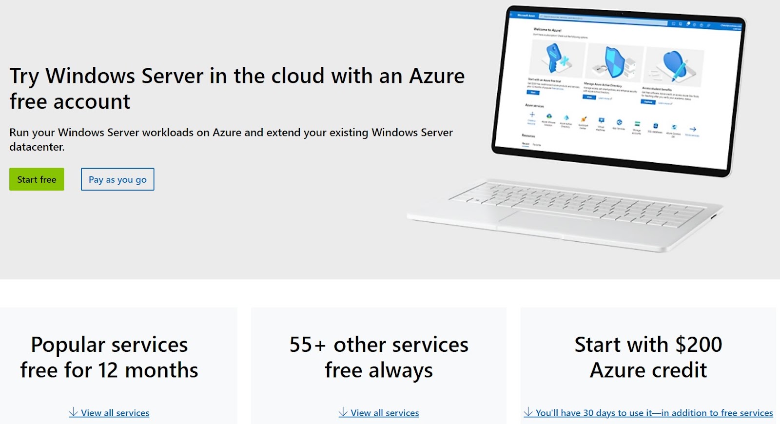 Microsoft Azure trial options and features