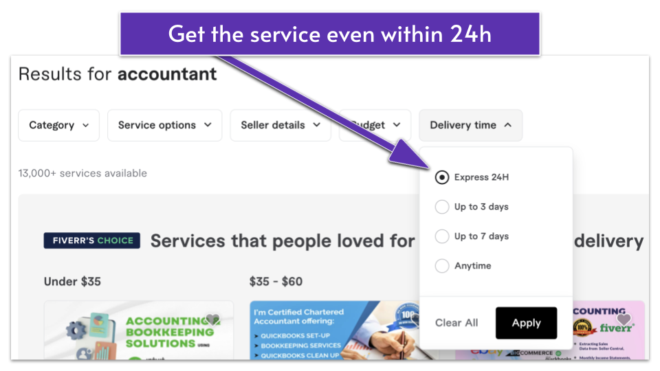 With Fiverr, you control how fast you get the service