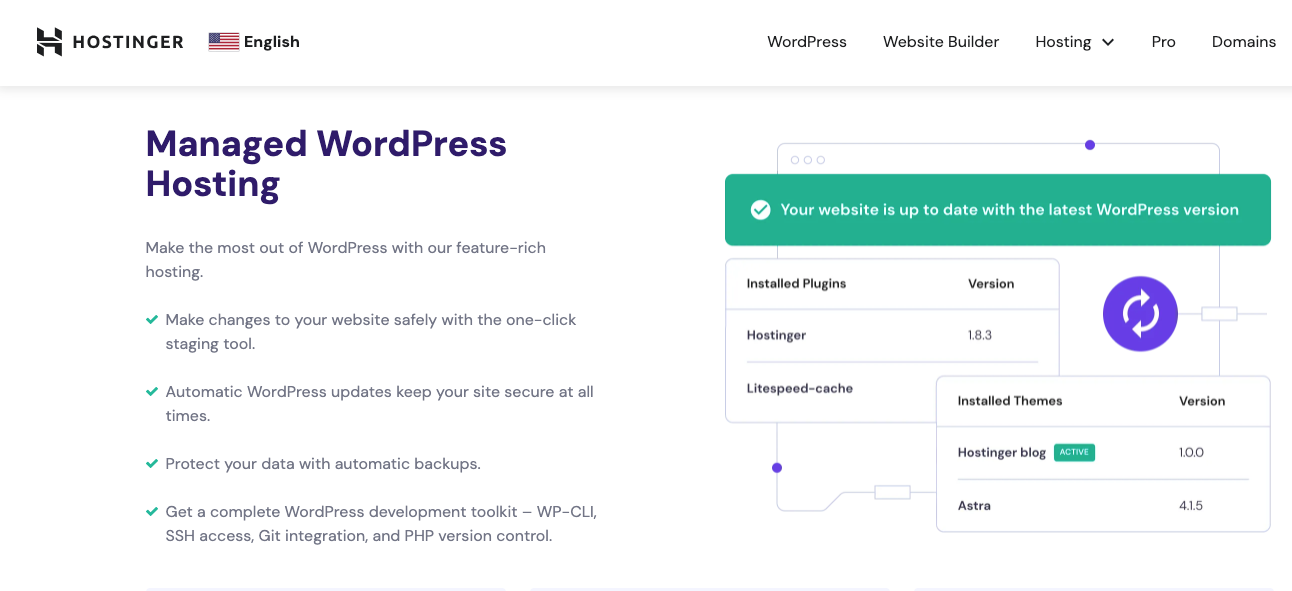 Hostinger website showing managed WordPress options.