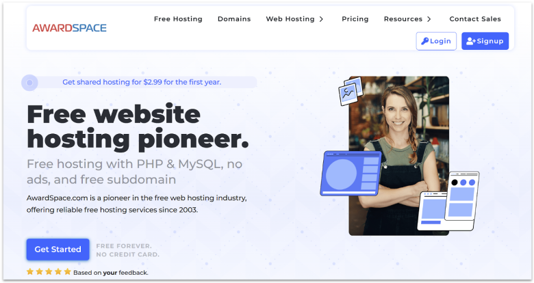 AwardSpace free hosting landing page.