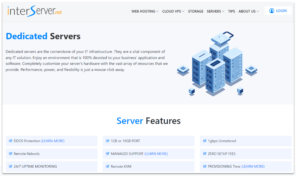 InterServer dedicated hosting features