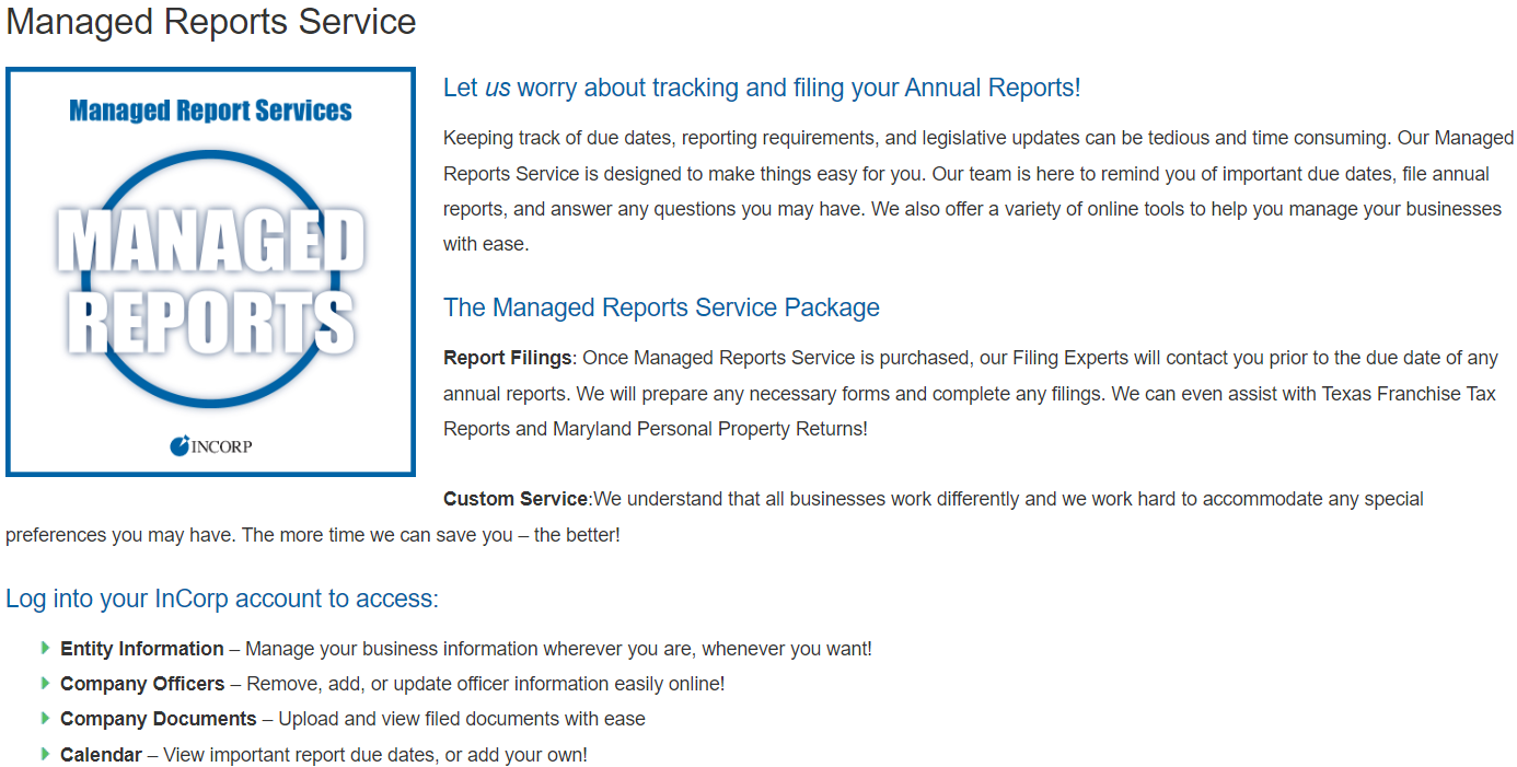 InCorp's Managed Reports Service
