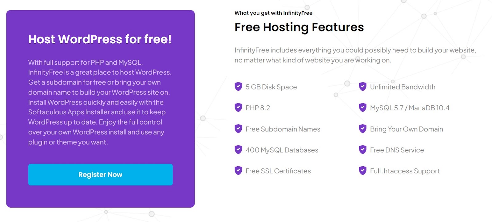 InfinityFree free web hosting features