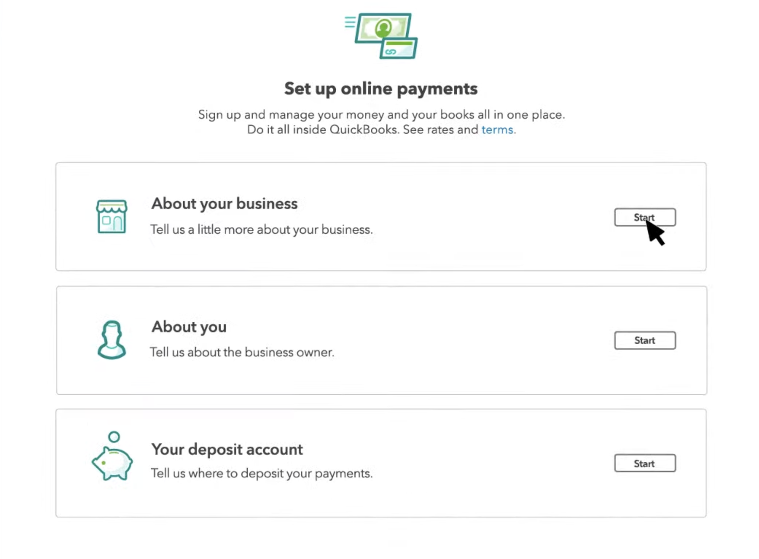 QuickBooks Payments account creation