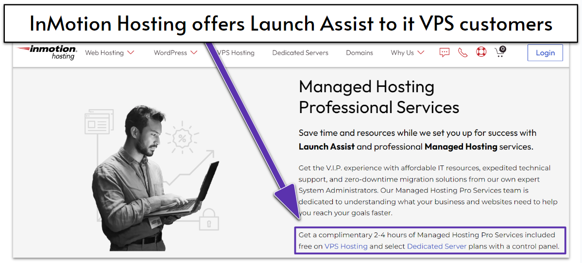 InMotion Hosting Launch Assist offer with 2 hours of Managed Hosting support