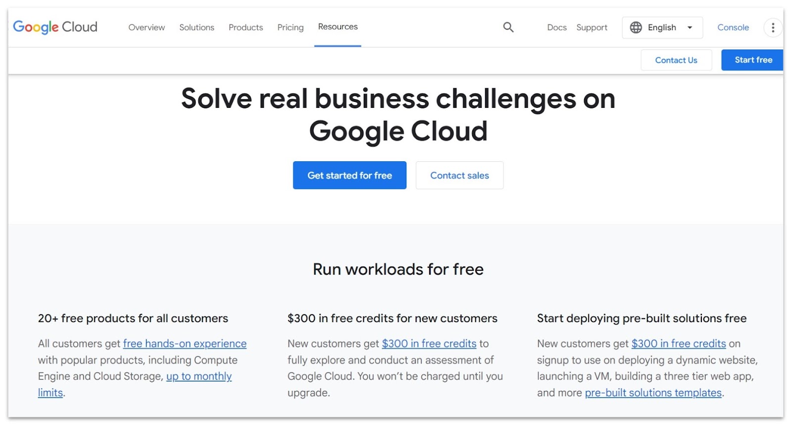 Google Cloud free $300 credit offer landing page