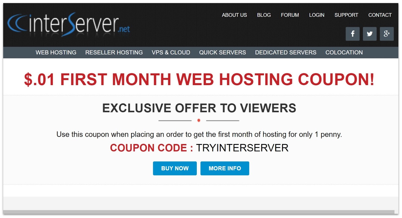InterServer $0.01 discount offer coupon landing page