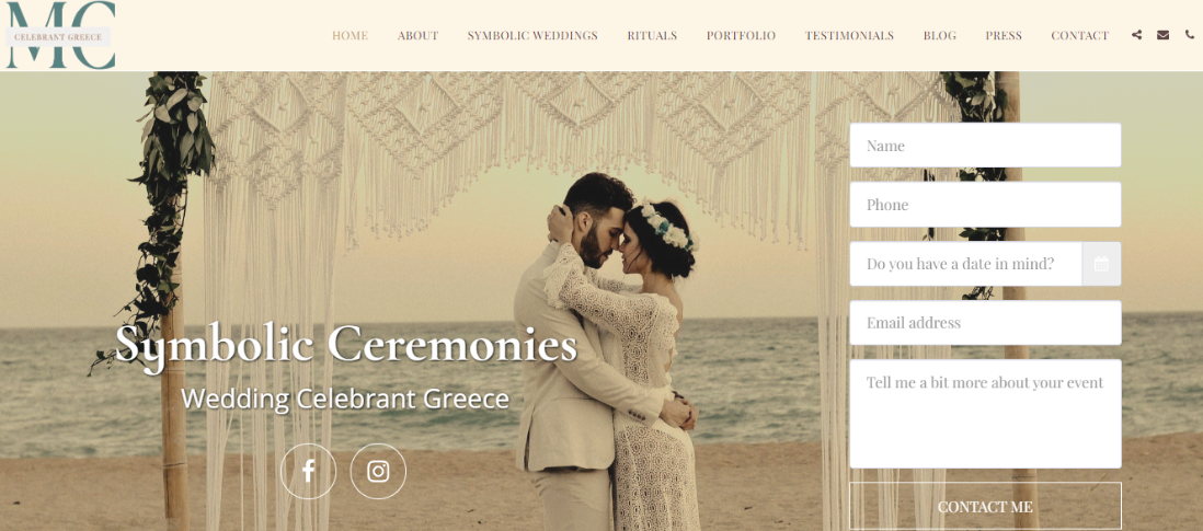Celebrant Greece Wedding Website Homepage