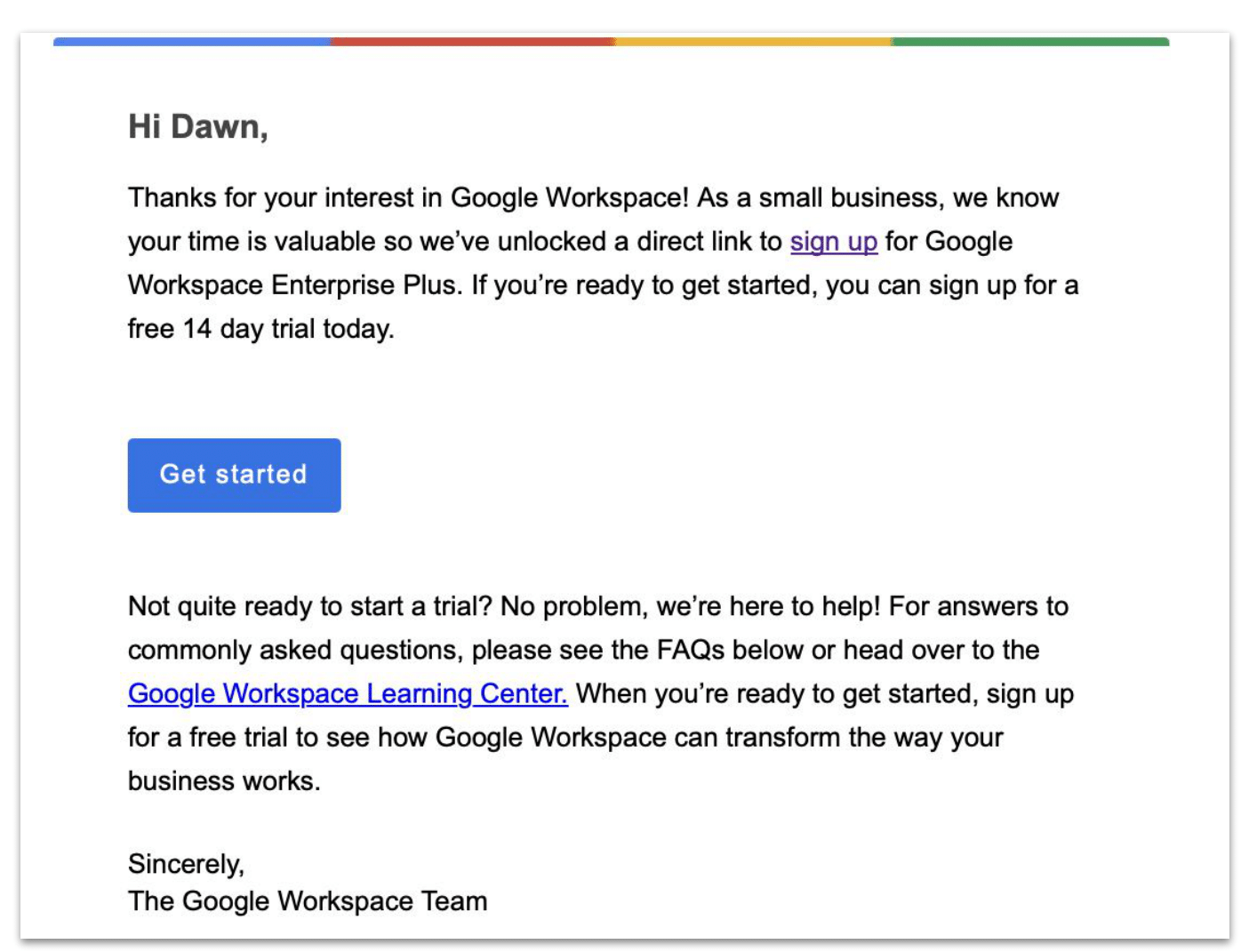 Google Workspace customer support email