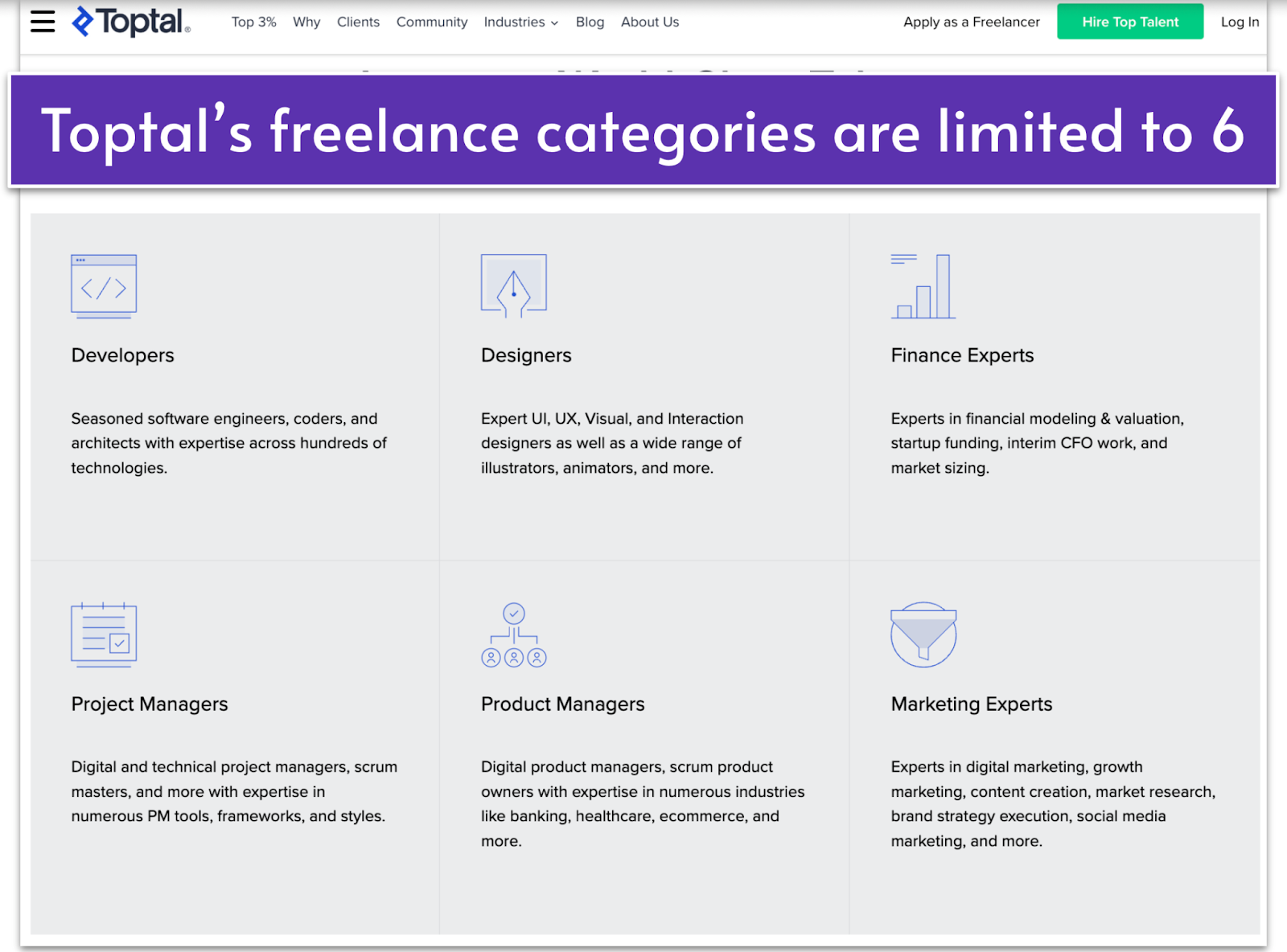 Toptal's freelance categories