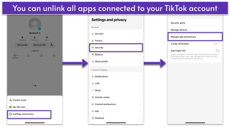 Screenshot showing steps to unlink all connected apps