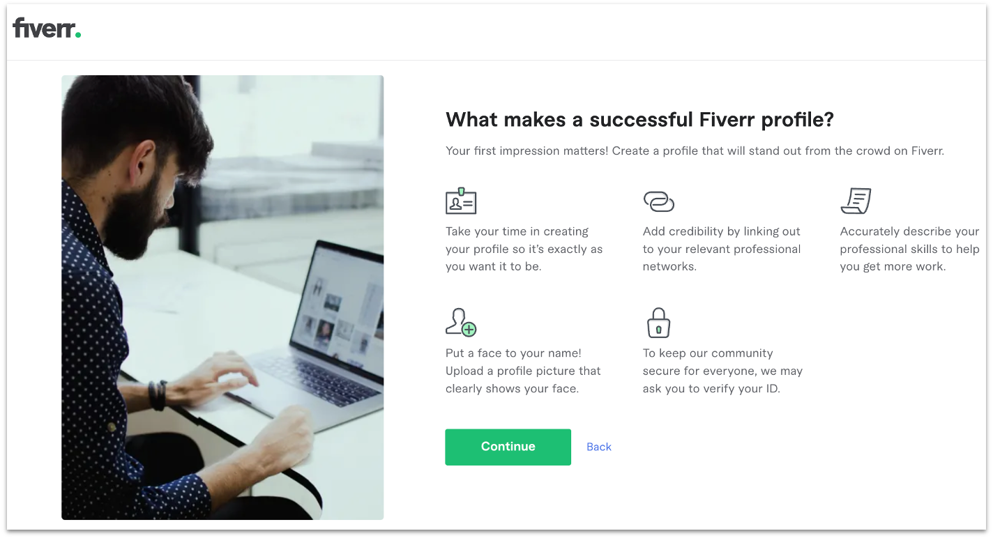 Successful Fiverr profile page