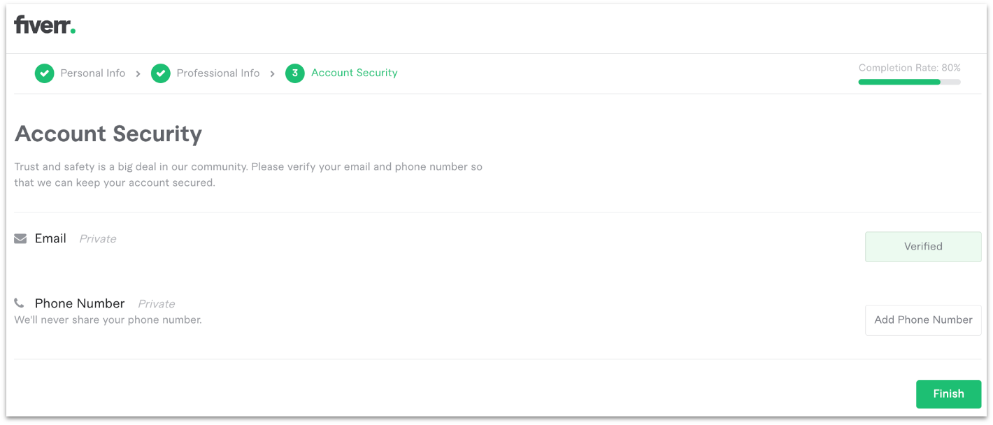 Fiverr account security page