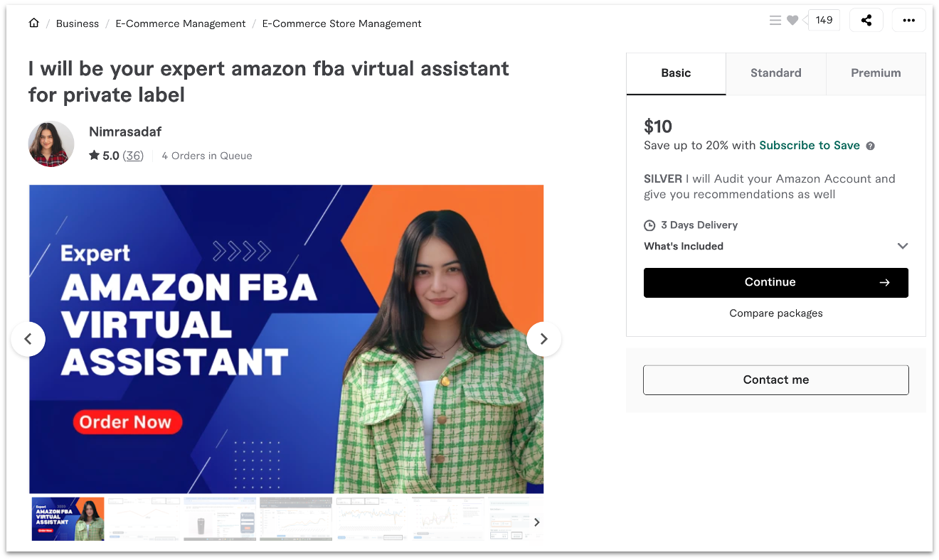 Amazon FBA consultant Nimra Sadaf Fiverr profile