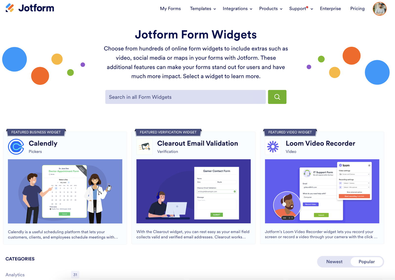 JotForm screenshot - Form Widgets
