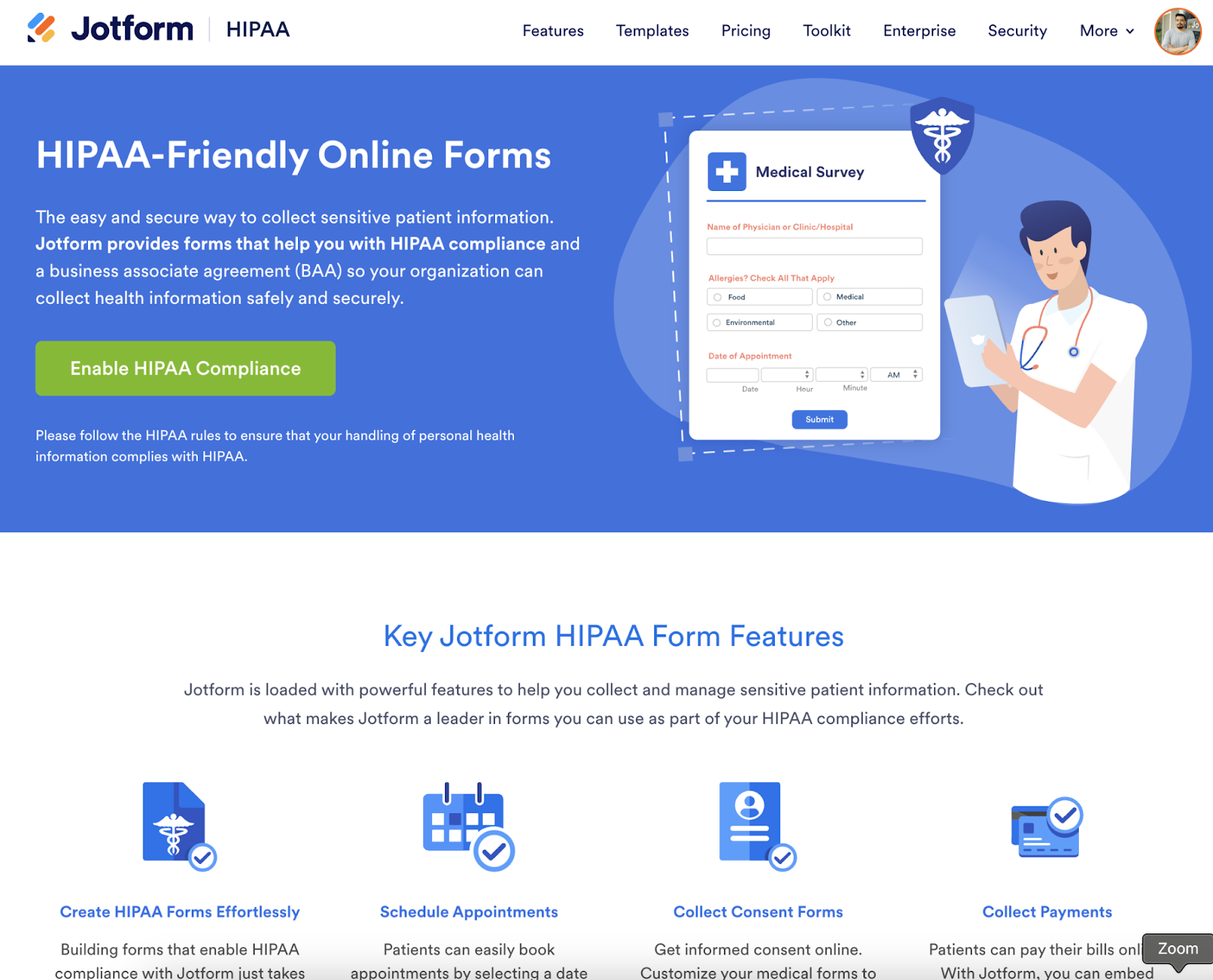 JotForm screenshot - HIPAA Compliant Forms