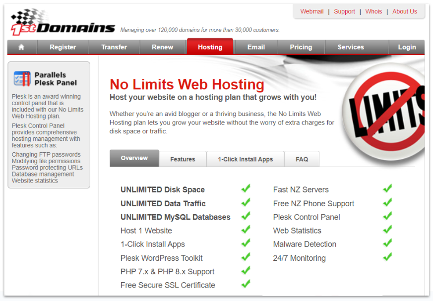 1st Domains web hosting features