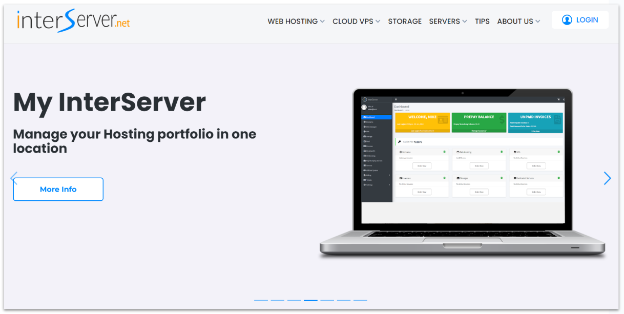 InterServer hosting control panel