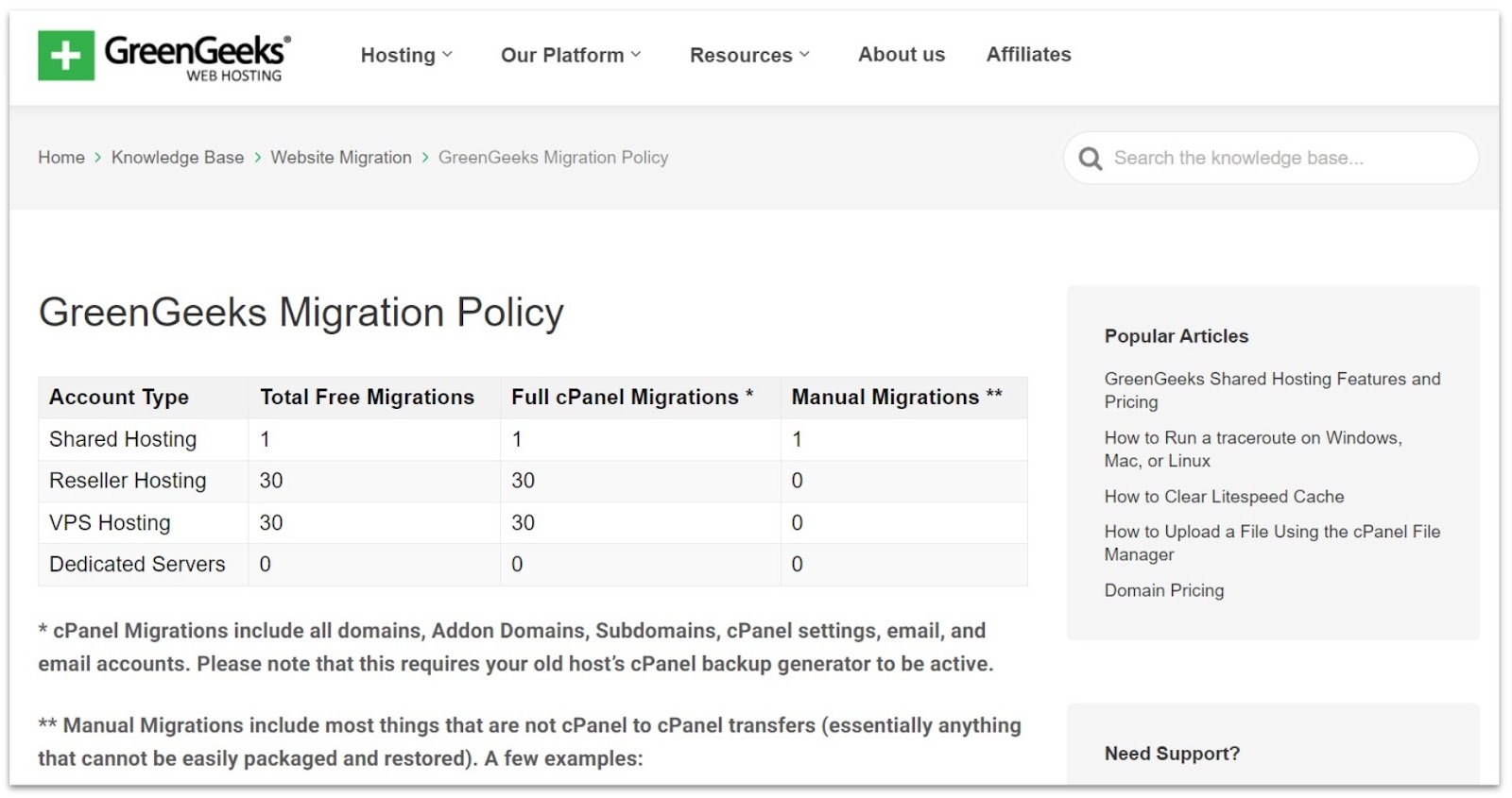 GreenGeeks' free website migration policy