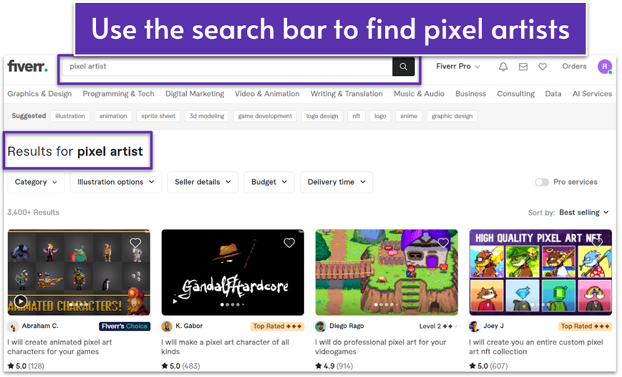 Fiverr search bar