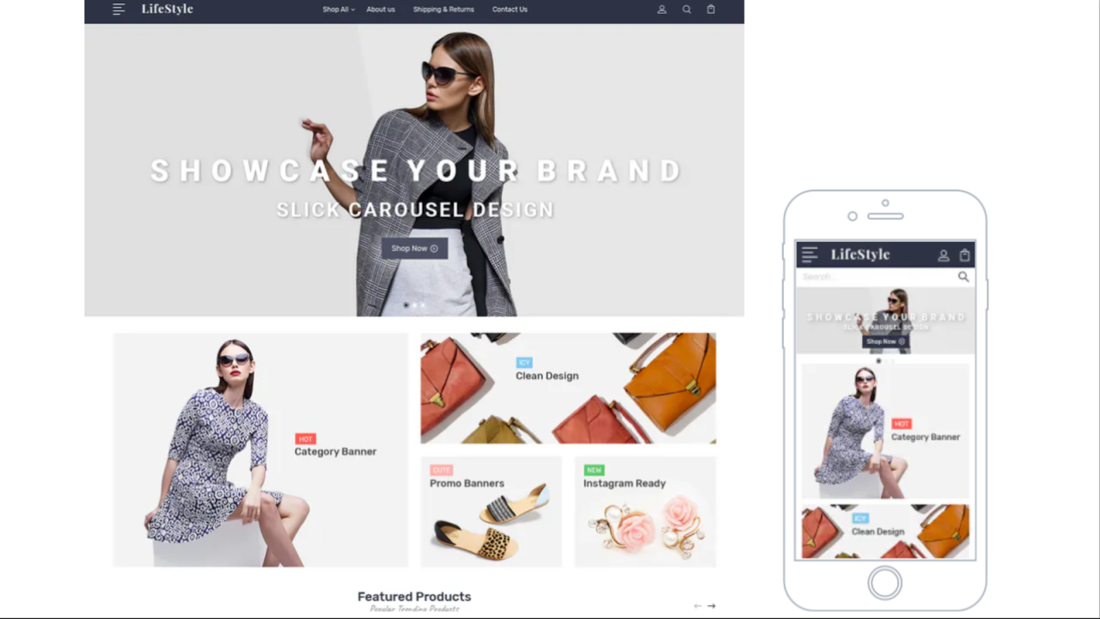 One of the free templates from BigCommerce as seen on both desktop and mobile, called