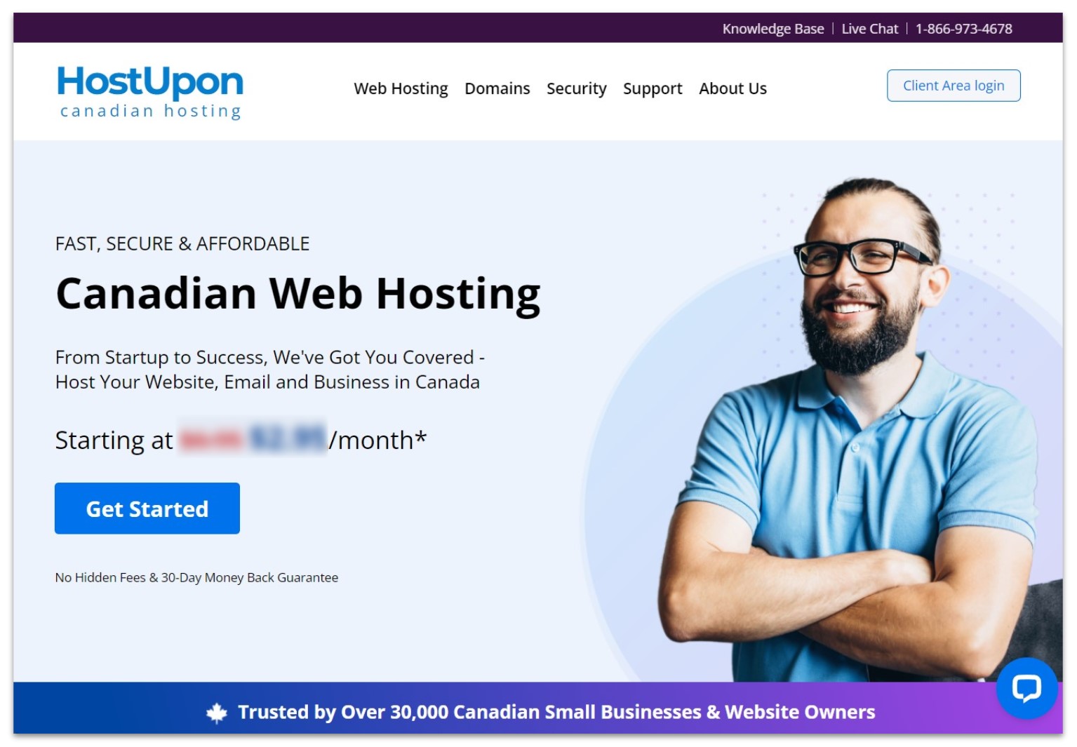 HostUpon Canadian web hosting landing page