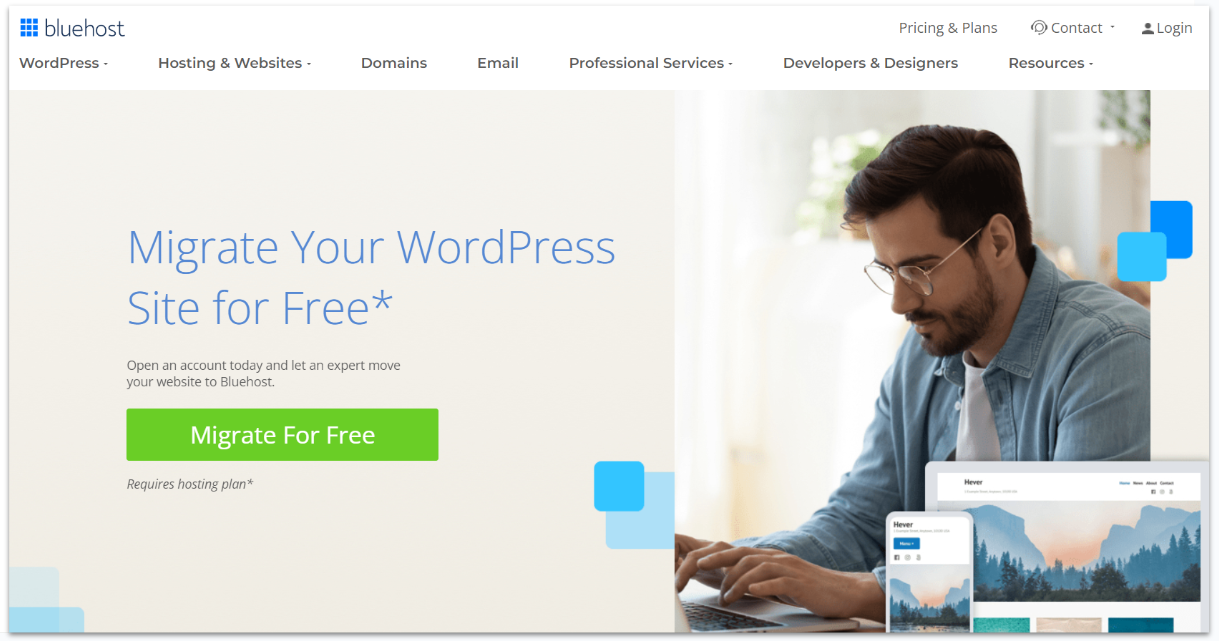 Bluehost free WordPress site migration