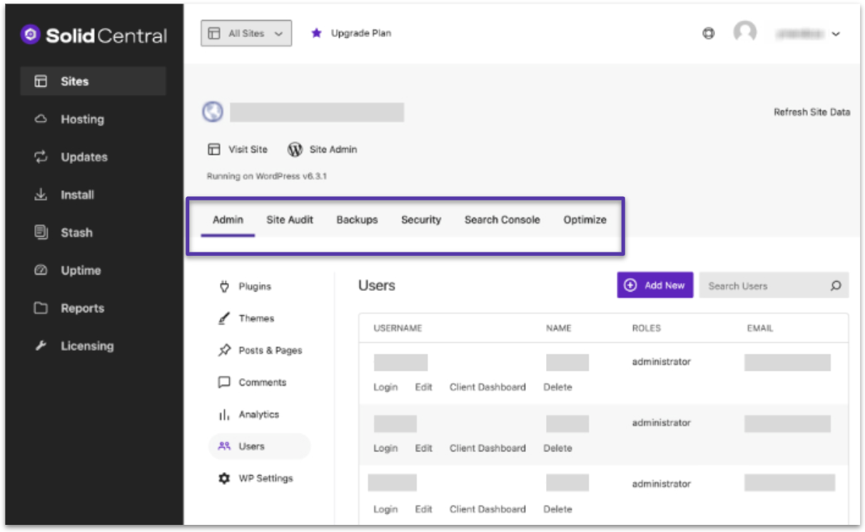 Solid Central Client Dashboard