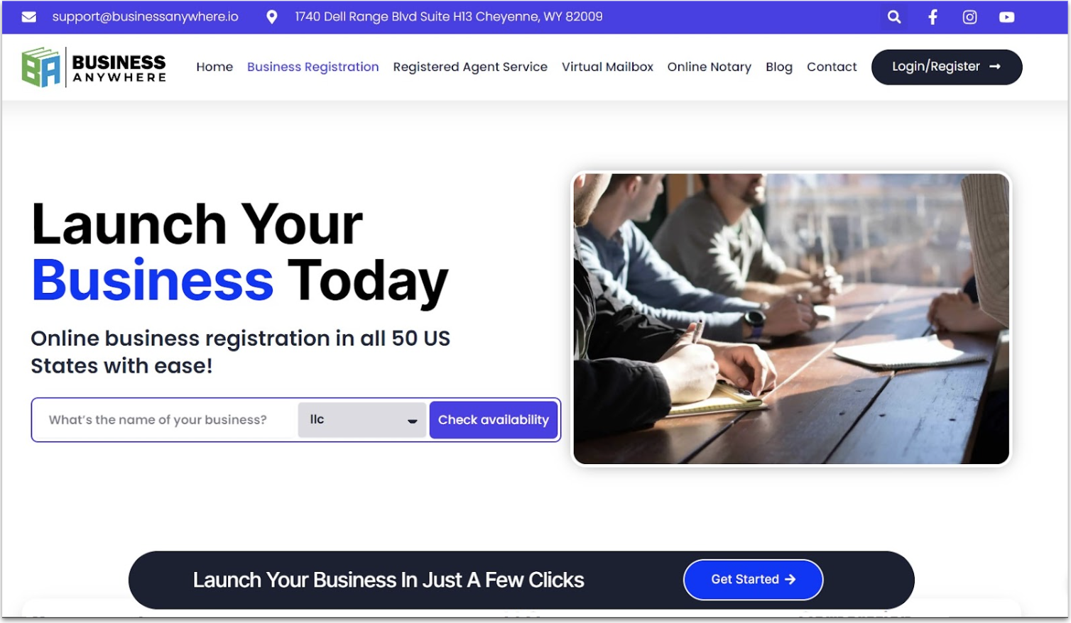 BusinessAnywhere LLC formation landing page