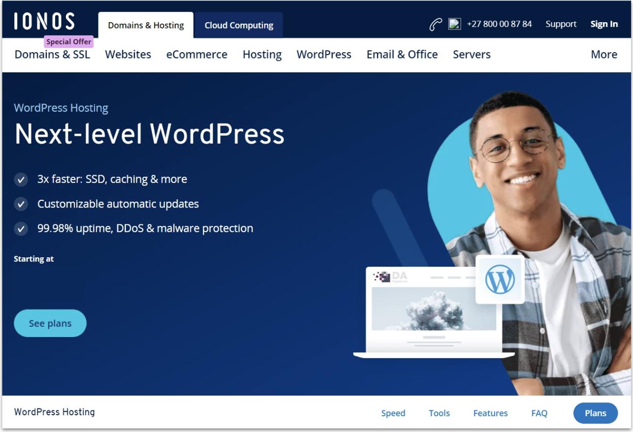 IONOS WordPress hosting landing page