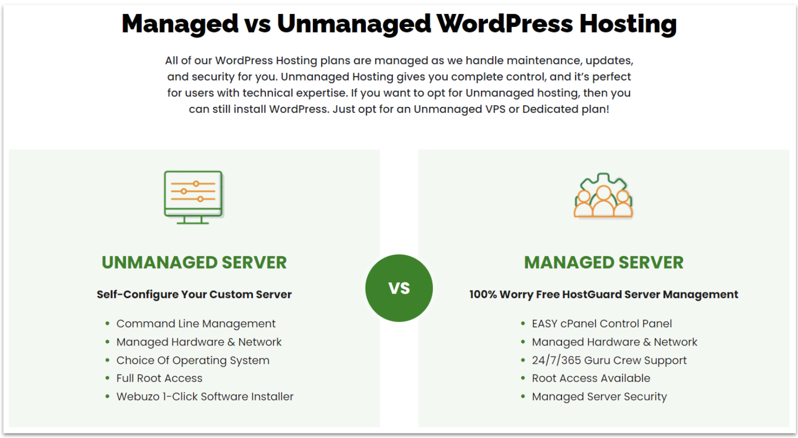 A2 Hosting managed and unmanaged WordPress hosting plan landing page