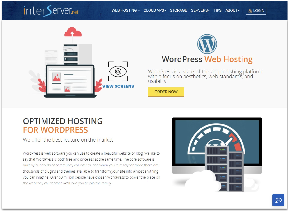 InterServer WordPress hosting landing page