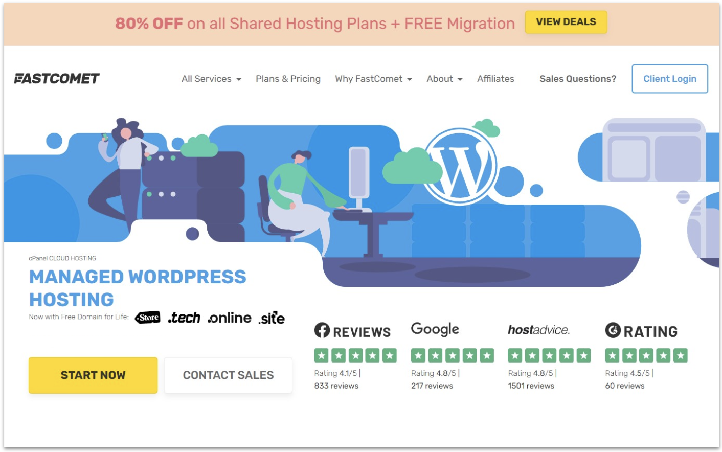 FastComet managed WordPress hosting landing page