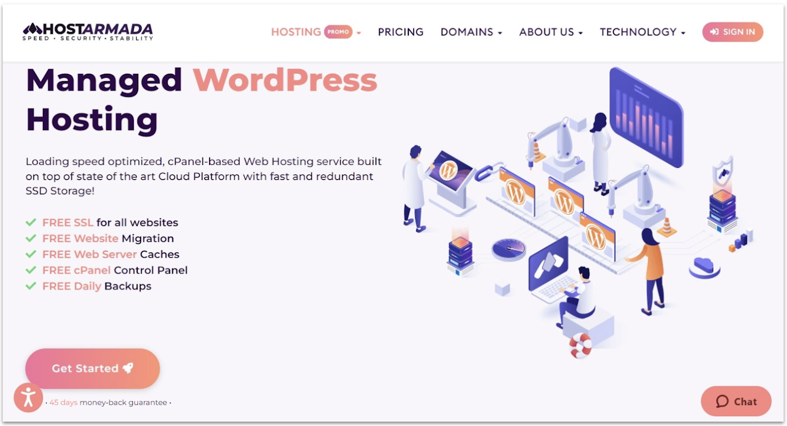 HostArmada managed WordPress hosting landing page