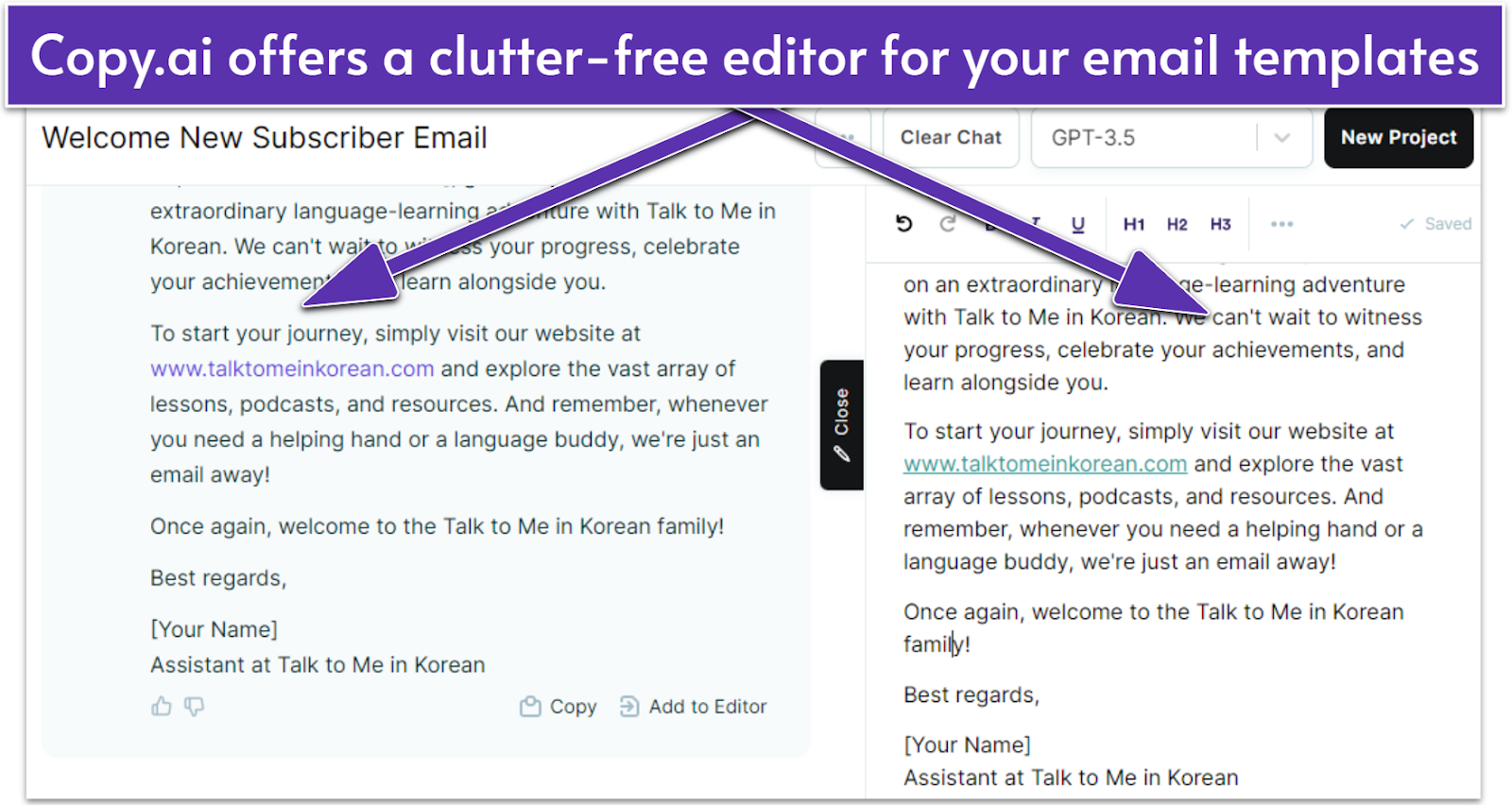 Copy.ai email editor