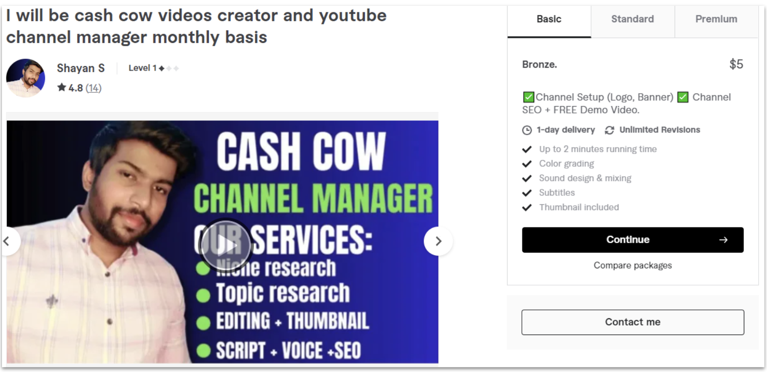 A YouTube Channel Manager gig from Fiverr user Shayansadiq1