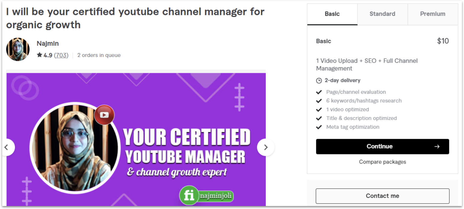 A YouTube Channel Manager gig from Fiverr user Najminjoli