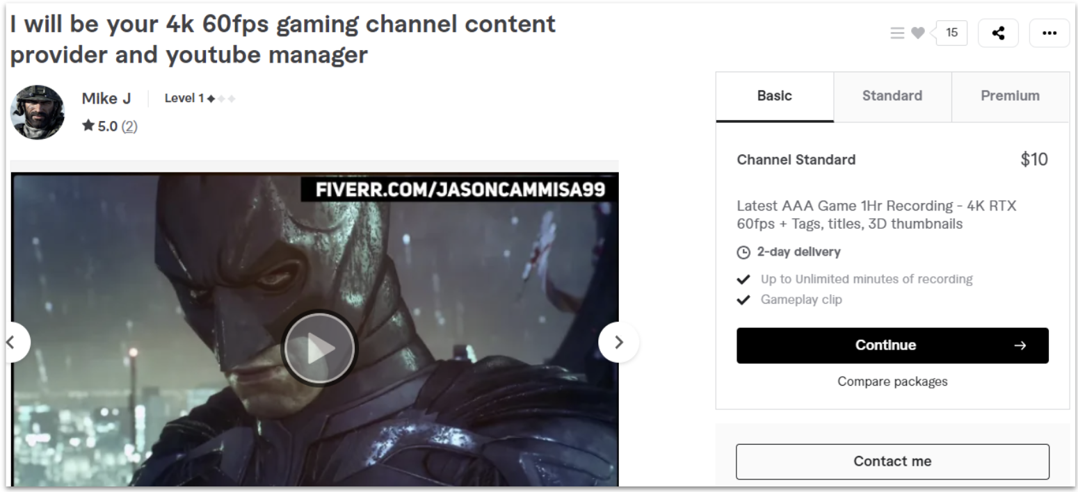 A YouTube Channel Manager gig from Fiverr user Jasoncammisa99