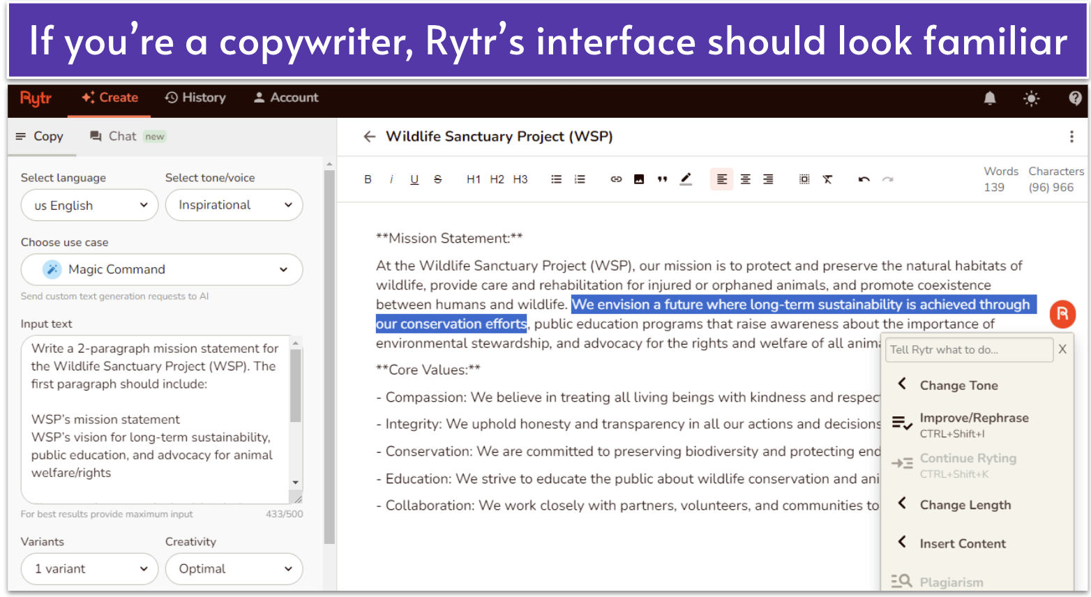 Rytr copy editor