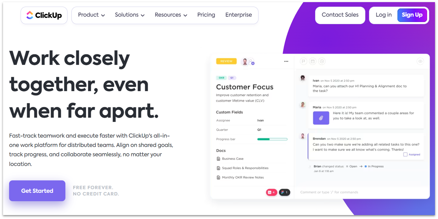 ClickUp remote teams features