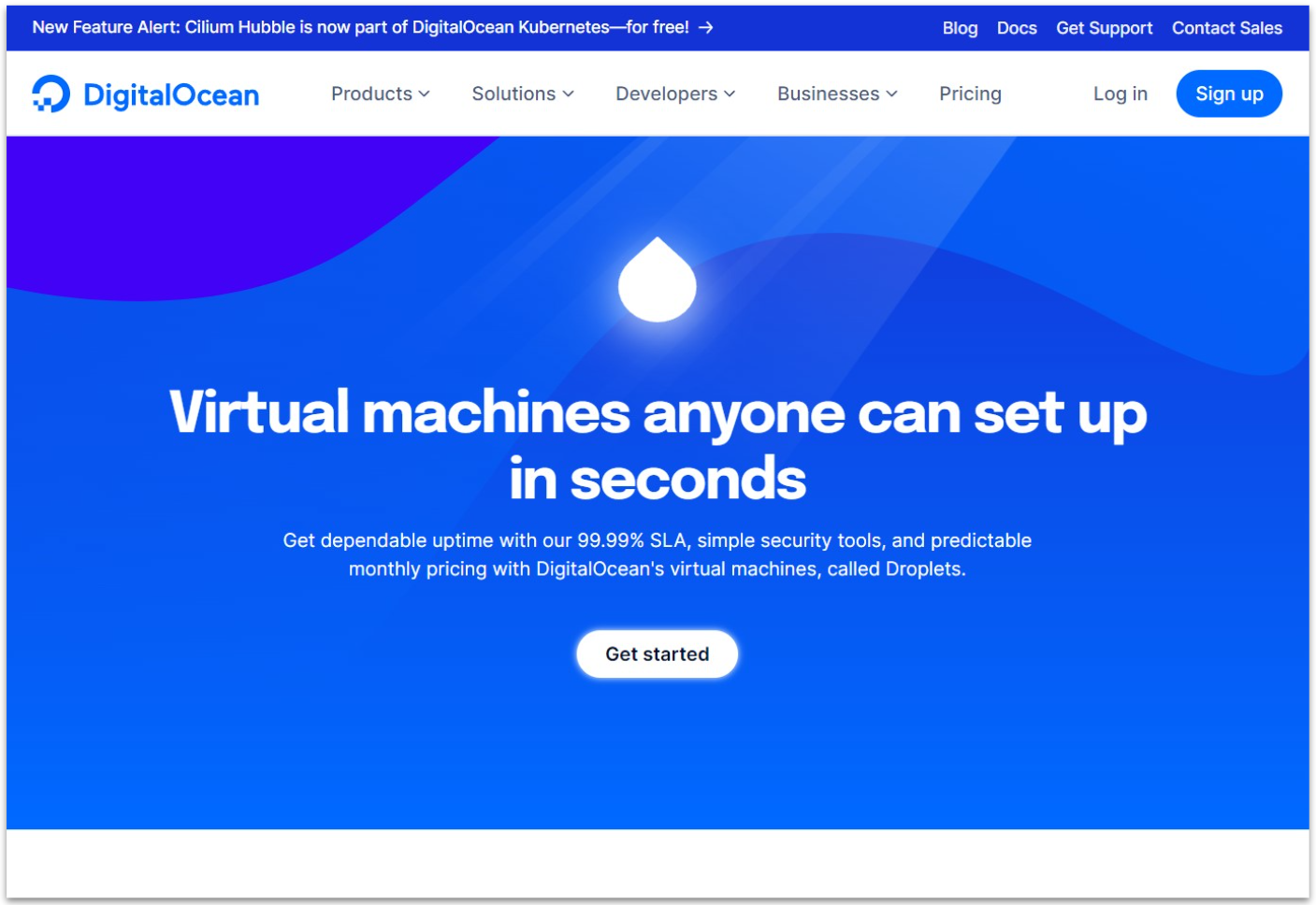 DigitalOcean virtual machines page