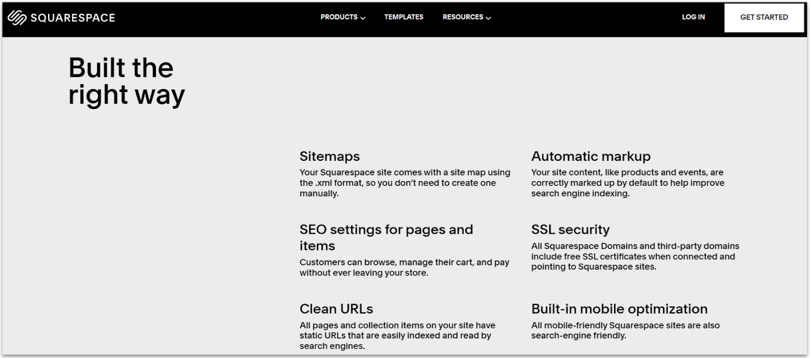 Squarespace SEO features and templates