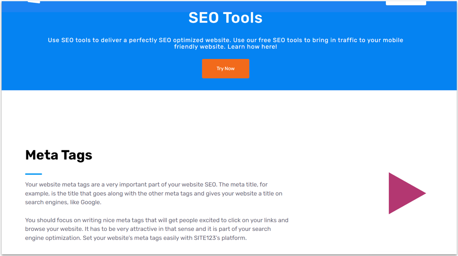 SITE123 SEO tools and Templates