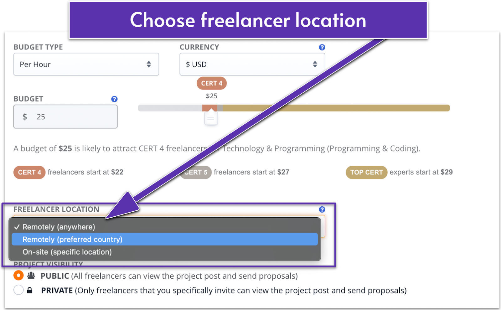Freelancer project settings on PeoplePerHour