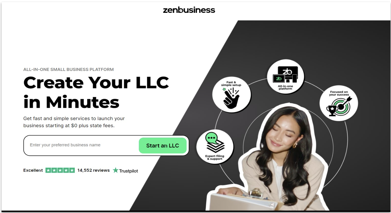 ZenBusiness LLC formation landing page