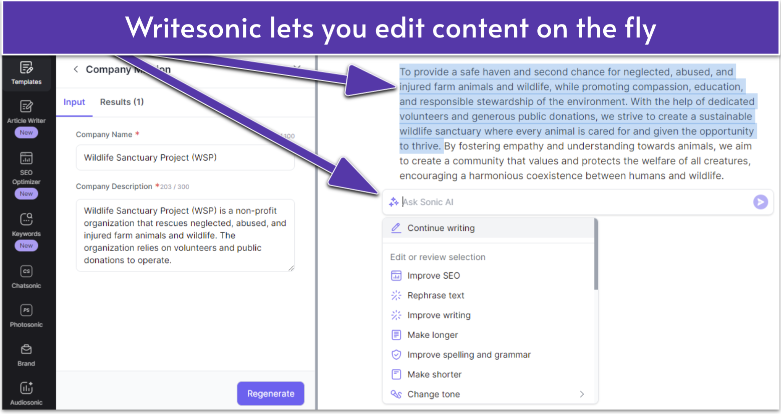 Writesonic company mission template