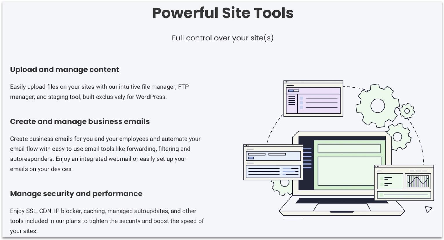 Graphic of SiteGround's site tools