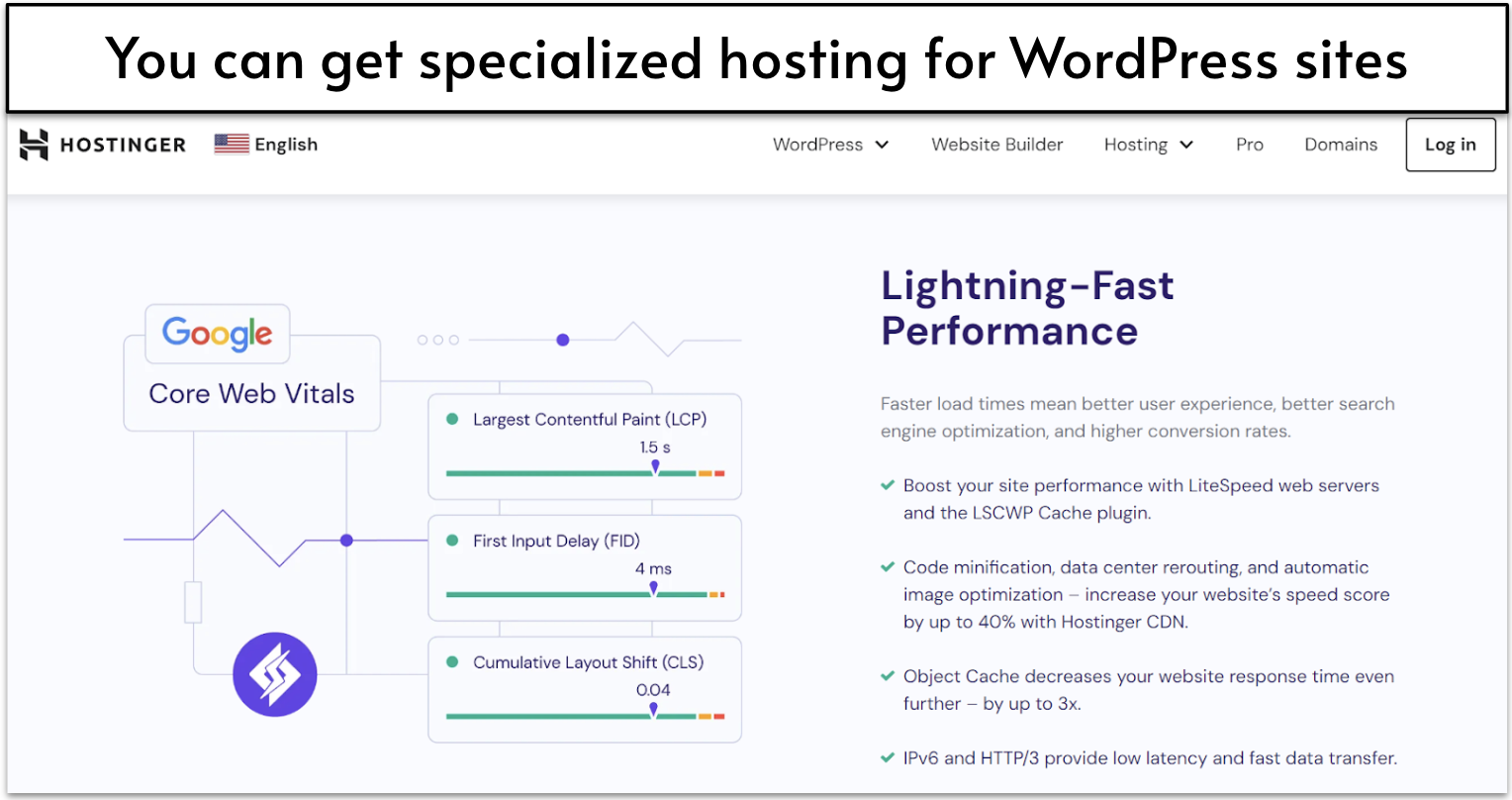 WordPress hosting optimization features